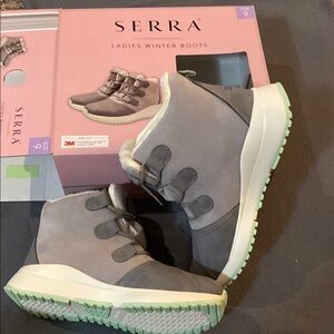 Serra Gray Winter & Rain Boots with Lace-Up Closure